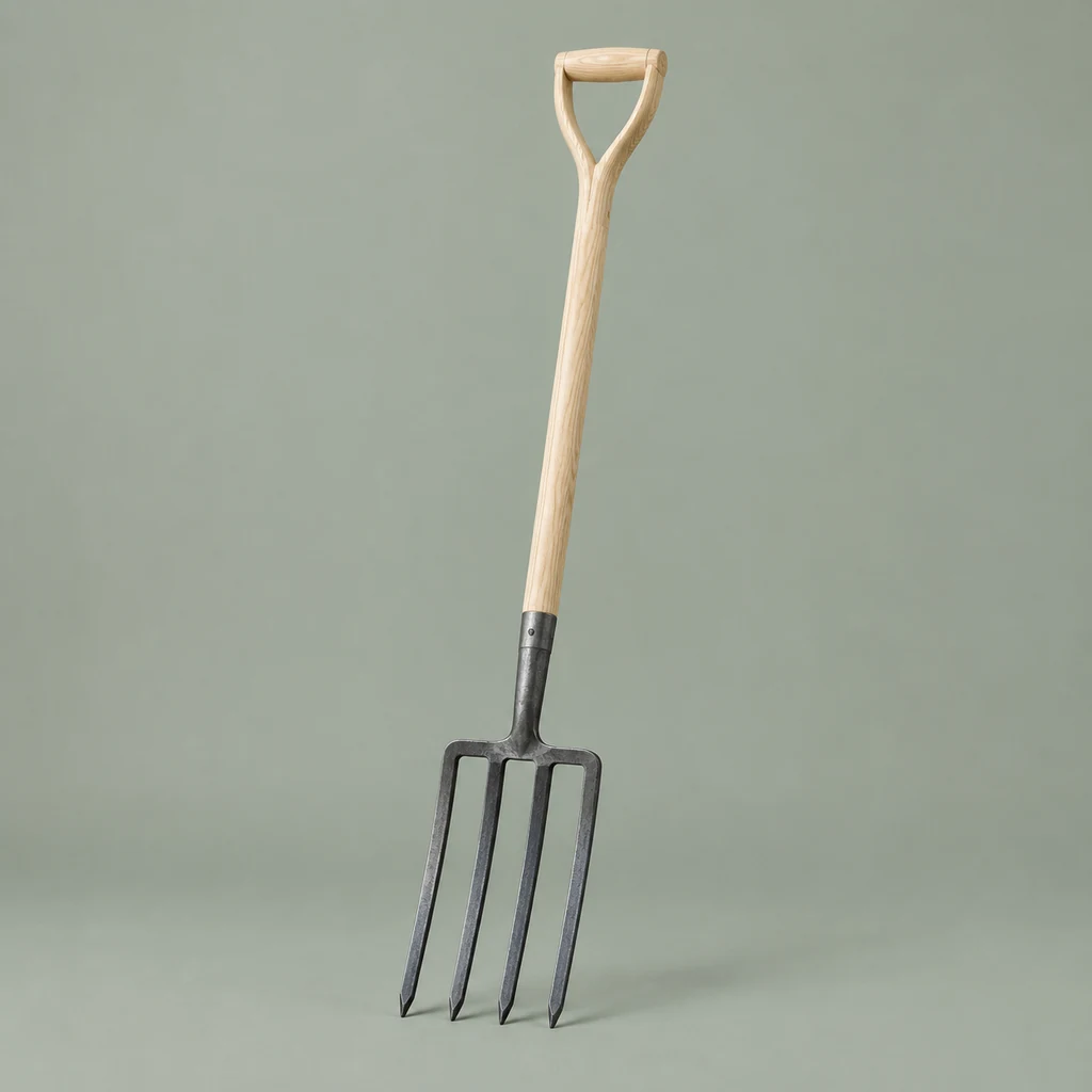 Garden digging fork with four square steel tines