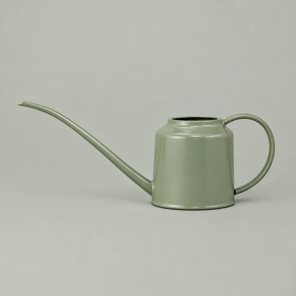 Small green indoor watering can with a long spout