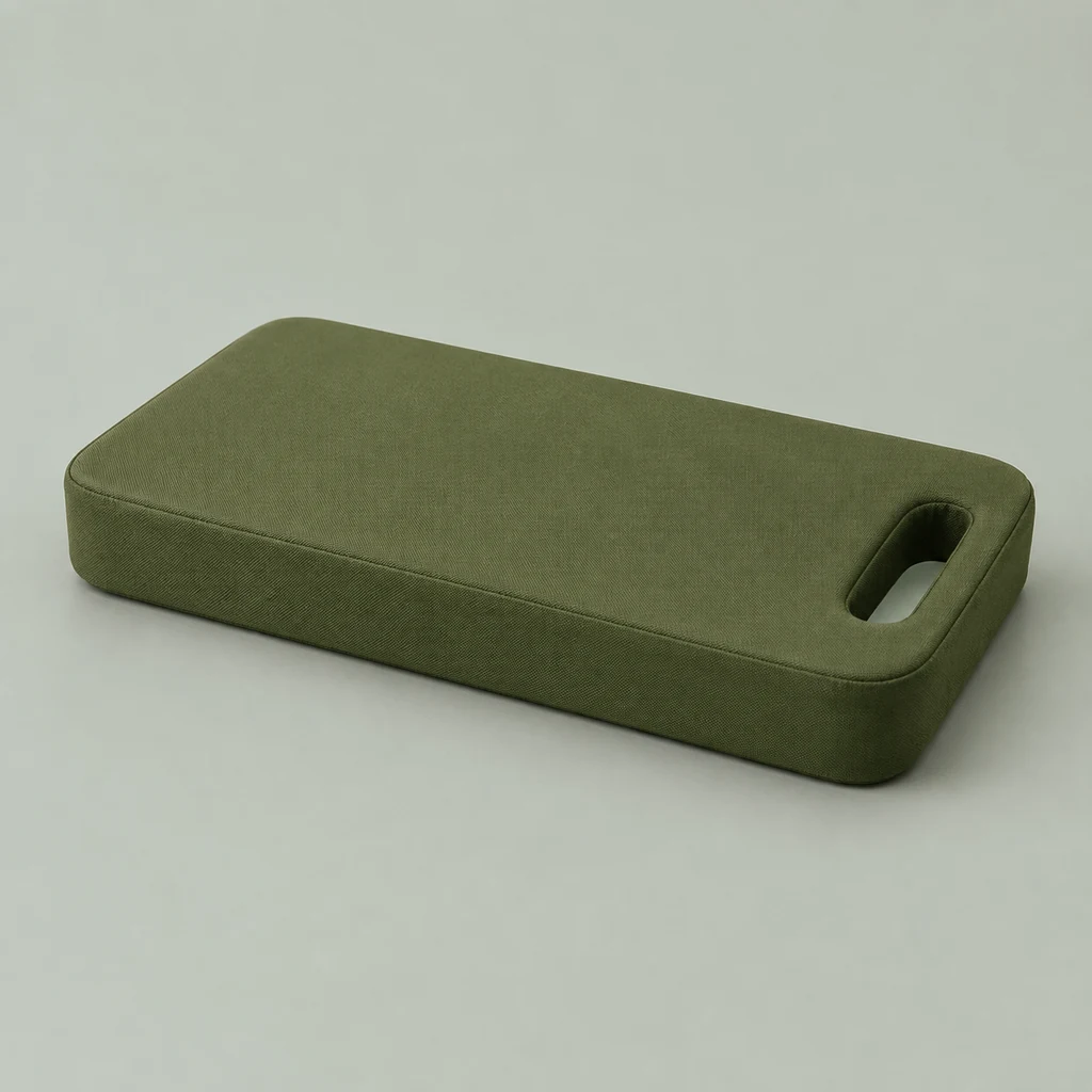 Olive green foam kneeler pad with carry handle