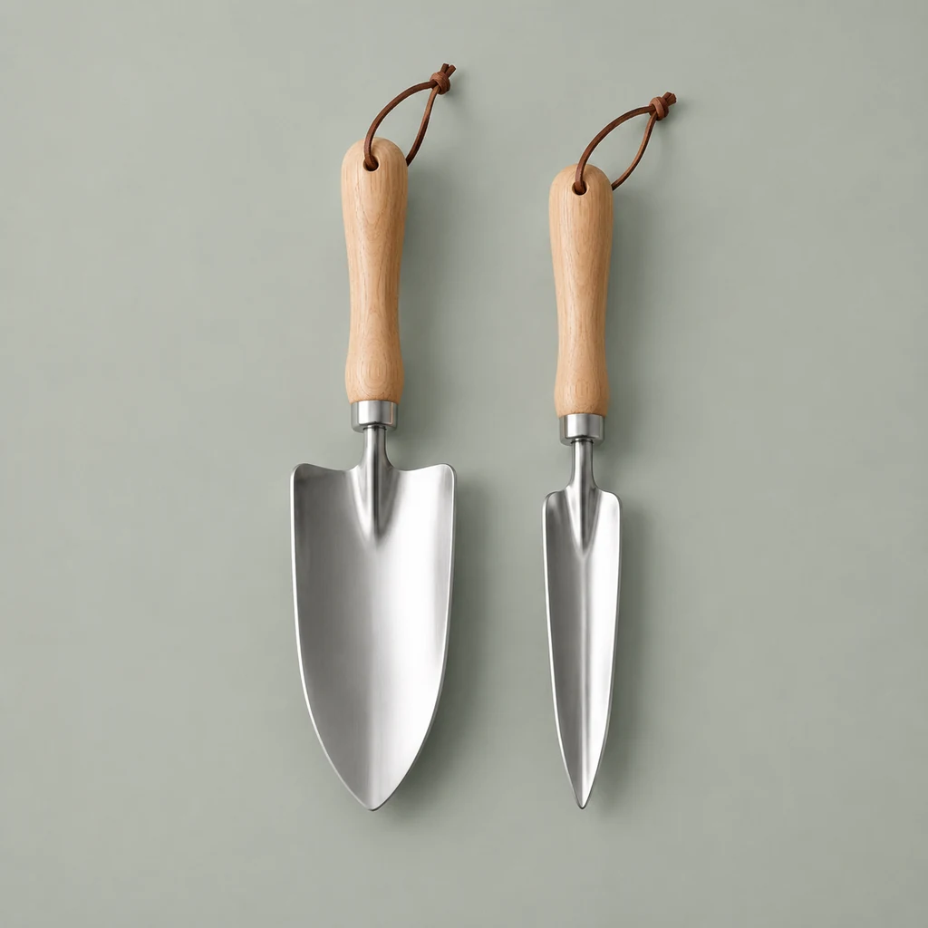 Stainless hand trowel and transplanter with ash handles